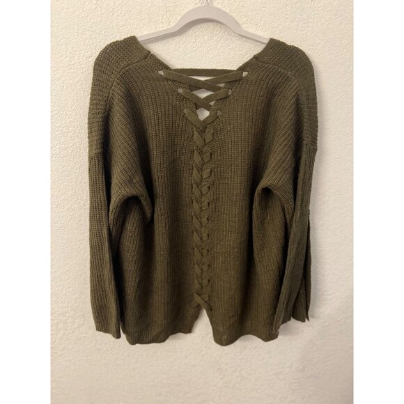 Mine green lace up back sweater cardigan women size small - Picture 3 of 5